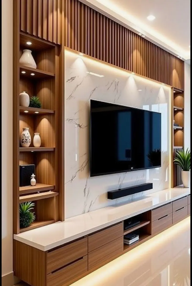 Luxury wooden TV entertainment wall by Kabom Furniture